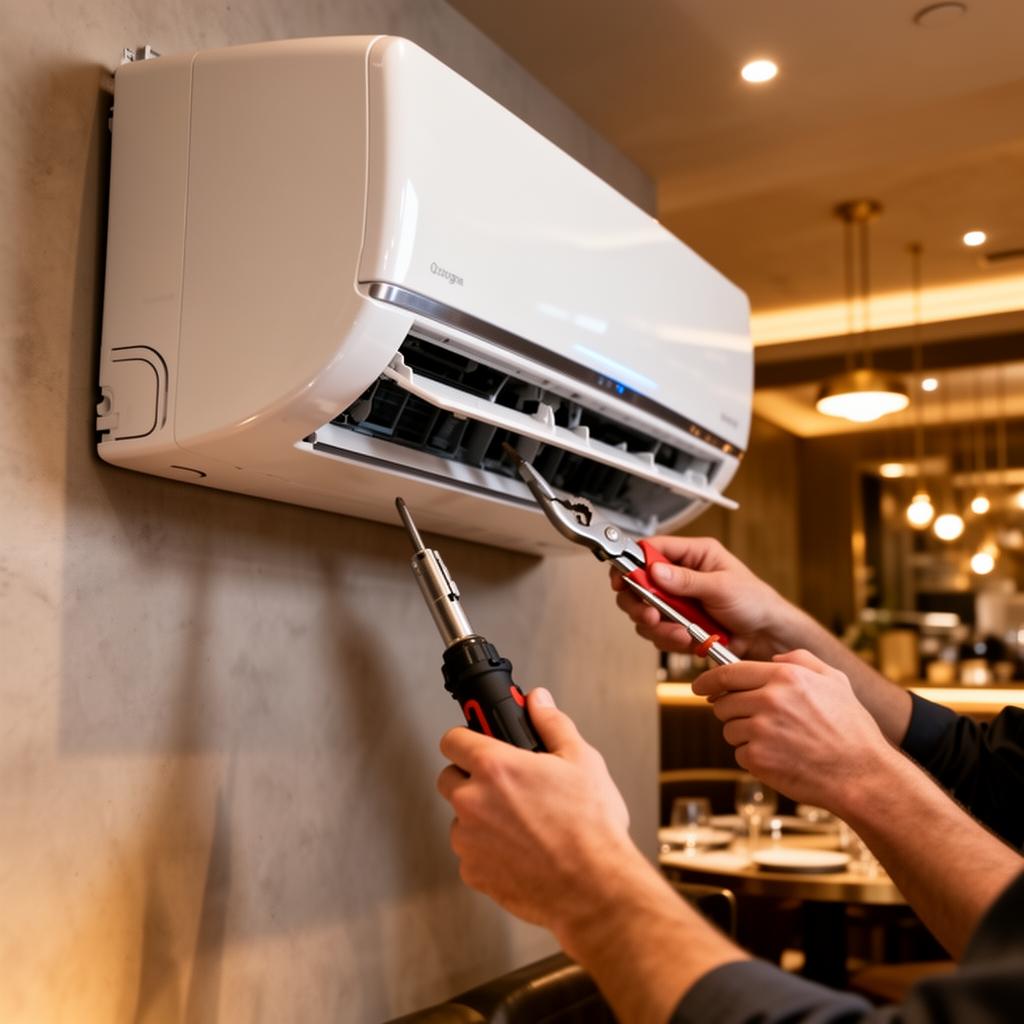 Skandifix technician servicing an air conditioning unit